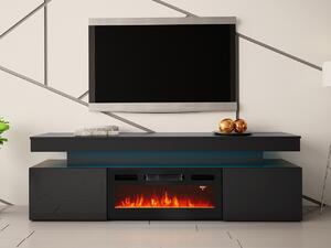 TV skříňka s krbem Lesteralo EF 2D 190 (černá + lesk černý) (s modrým LED osvětlením)