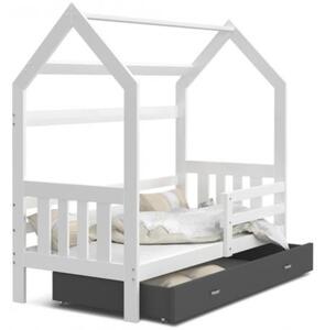 Dětská postel DOMEK 2 se šuplíkem 160x80 cm bílá šedá