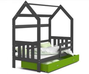 Dětská postel DOMEK 2 se šuplíkem 160x80 cm šedá zelená