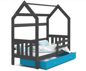 Dětská postel DOMEK 2 se šuplíkem 160x80 cm šedá modrá