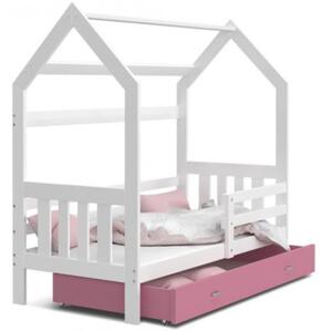 Dětská postel DOMEK 2 se šuplíkem 160x80 cm bílá růžová