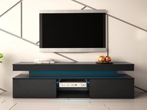 HezkýNábytek.cz TV skříňka Lesteralo 2D 190 (černá + lesk černý) (s modrým LED osvětlením). 1106178