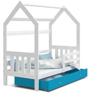 Dětská postel DOMEK 2 se šuplíkem 160x80 cm bílá modrá