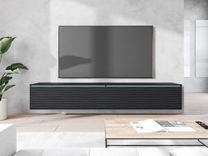 HezkýNábytek.cz TV skříňka Dlana 180 MDF (černá + černá vlna) (s bílým LED osvětlením). 1106211