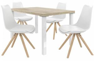 Kvalitní set AMARETO stůl a židle Dub/Bílá (1stůl, 4židle)