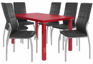 Kvalitní set LORENO stůl a židle Červená/Černá (1stůl, 6židlí)