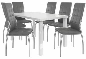 Kvalitní set LORENO stůl a židle Bílá/Šedá (1stůl, 6židlí)