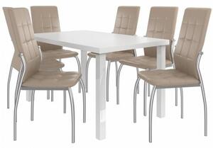 Kvalitní set LORENO stůl a židle Bílá/Béžová (1stůl, 6židlí)