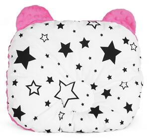 Baby Nellys Oboustanný polštářek s oušky, 30x35cm - Hvězdy a hvězdičky, minky růžová