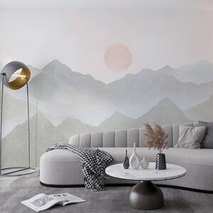 Fototapety Boho styl hory krajina, západ slunce, měkké pastelové, šedé, Fototapety minimalismus, w03547v1 : uwalls.cz