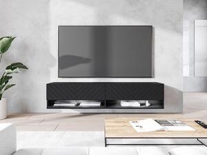 HezkýNábytek.cz Závěsná TV skříňka Adenuk 140 MDF (černá grafit + rybí kost černá) (s LED RGB osvětlením). 1106323