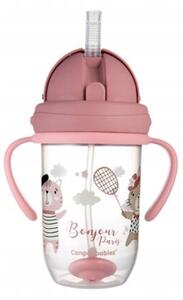 Canpol babies Nevylévací hrníček se slámkou a závažím Bonjour Paris - růžový, 270 ml