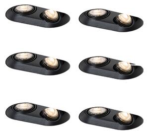 Sada 6 kulatých zapuštěných bodových světel černá GU10 50mm 2-světla - Hubs