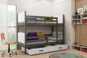 Dětská patrová postel Evžen - 2 osoby, 80x160 s úložným prostorem – Grafitová, Bílá