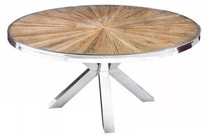 Kulatý jídelní stůl BARRACUDA 120 CM sklo/masiv teak - ROZBALENO skladem