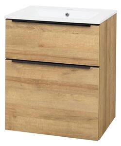 Mereo Mereo, Mailo, koupelnová skříňka s keramickým umyvadlem 61 cm, bílá, dub, antracit, CN520B