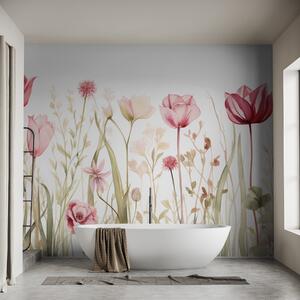 Fototapety Měkkost louky,Tulipány, květy, stonky, listy, divoké rostliny, Fototapety květiny, w03785 : uwalls.cz