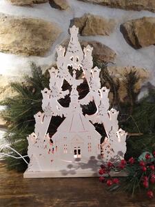 Adventní dřevěný svícen s osvětlením - Velký vánoční stromek kostel
