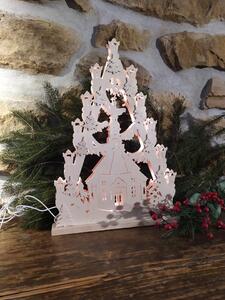 Adventní dřevěný svícen s osvětlením - Velký vánoční stromek kostel