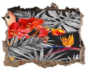 Díra 3D fototapeta nálepka Plameňáci a květiny nd-k-115695227