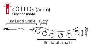 ACA DECOR LED vánoční světelný řetez - Kuličky, 3x8m, bílá barva, IP44, 80 LED