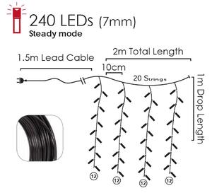 ACA DECOR LED vánoční světelný závěs, 2x1m, bílá barva světla, IP44, 240 LED