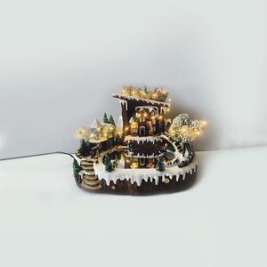 ACA Lighting LED vánoční hrající Kluziště s bruslaři - žlutá barva, 3xAA + 220V, 24 cm, IP20, 26 LED, 8