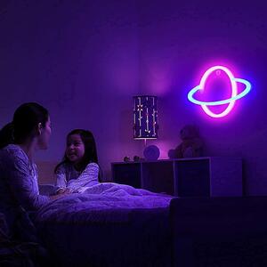 ACA DECOR Neonová lampička - Saturn, modrá + růžová barva