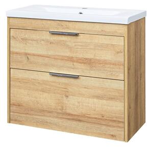 Mereo Mereo, Vigo, koupelnová skříňka s keramickým umyvadlem 81 cm, bílá, dub, CN322