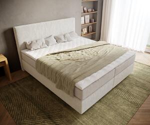 DELIFE Boxspring postel Dream-Well bouclé krémovo-bílá 180x200 cm s taštičkovou pružinovou matrací a visco topperem