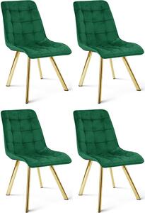 Set čtyř jídelních židlí CIEZA sametové, zelené / zlaté nohy (4 ks)