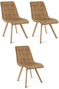 Set tří jídelních židlí CIEZA sametové, hnědé/hnědé nohy (3 ks)
