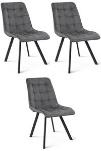 Set tří jídelních židlí CIEZA sametové, tmavě šedé / černé nohy (3 ks)