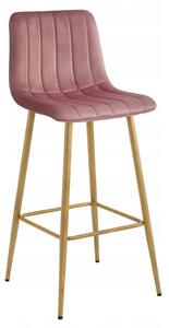 Barová židle POZZA sametová, tmavě růžová / hnědé nohy