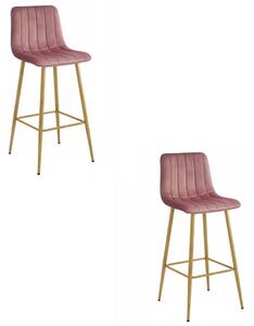 Set dvou barových židlí POZZA sametové, tmavě růžové / hnědé nohy (2 ks)