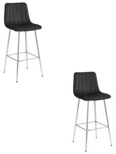 Set dvou barových židlí POZZA sametové, černé / stříbrné nohy (2 ks)