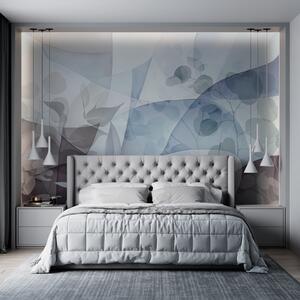 Fototapety Abstraktní botanická ilustrace s eukalyptovými listy a geometrickými tvary v jemných tlumených, Fototapety abstraktní, w09061 : uwalls.cz