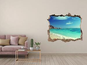 Díra 3D ve zdi nálepka Seychely pláž nd-k-188699214