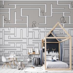 Fototapety Labyrint ve světle šedé a bílé barvě, Fototapety dětské, w03873v5 : uwalls.cz