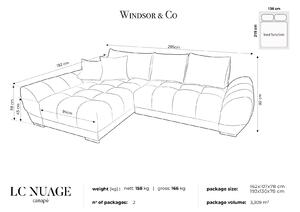 Hnědá Čtyřmístná rozkládací sametová pohovka s úložným prostorem Nuage levý roh 285 × 192 × 92 cm WINDSOR & CO