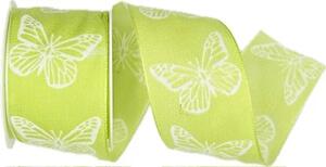 Stuha látková SWEET BUTTERFLY GREEN hráškově zelená 40mm x 2m (13,-Kč/m)