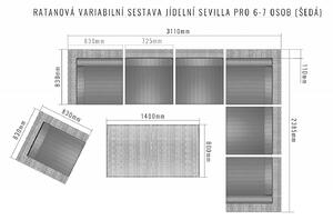 Ratanová variabilní sestava jídelní SEVILLA pro 6-7 osob (šedá)