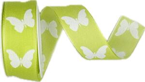 Stuha látková SWEET BUTTERFLY GREEN hráškově zelená 25mm x 2,5m(8,- Kč/m)