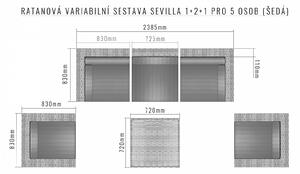 Ratanová variabilní sestava SEVILLA 1+2+1 pro 5 osob (šedá)