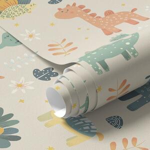 Tapety Dětští dinosauři v pastelových barvách na světlém pozadí, Tapety dětské, Tapety pro dívku, a00125 : uwalls.cz