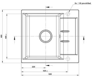 EBS Gulu 520 Granitový dřez s odkapem oboustranné provedení, 52x48 cm, bílá