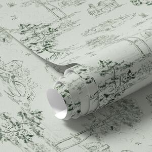 Tapety Scéna s koňmi, stromy a hradem na zeleném pozadí, Tapety vintage, a00133v1 : uwalls.cz