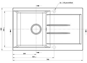 EBS Klasic 780 Granitový dřez s odkapem oboustranné provedení, 78x48 cm, bílý