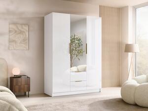 Šatní skříň se zrcadlem Cumair II 150 Gloss, Barva: bílá / lesk bílý + zlatá 5903211510182