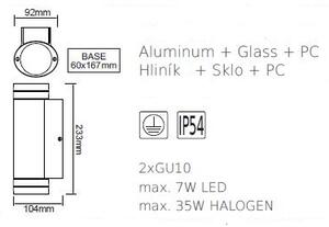 ACA Lighting Zahradní nástěnné svítidlo MELITTA max. 35W/2xGU10/230V/IP54, tmavě šedé